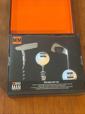 Mad Man Golf 19th Hole Gift Set Bar Corkscrew Bottle Opener Wine Stopper new